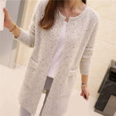 Solid Color Pockets Knitted Sweater Tunic Cardigan